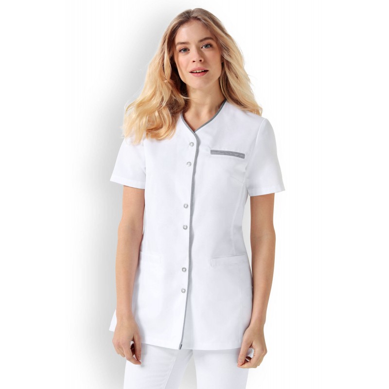 Blouse médicale blanche liseré charbon Clinic Dress