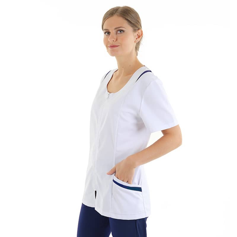 Blouse médicale femme manches courtes blanche avec liseré coloré de Manelli